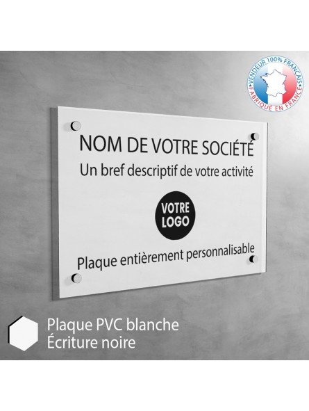 Plaque professionnelle en PVC Blanc écriture noire Plaque professionnelle en PVC Blanc écriture noire