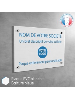 Plaque professionnelle Blanc (bleu) à personnaliser | 30 x 20 cm