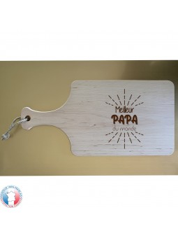 Planche à découper en Bois d'aulne avec  AVEC POIGNEE - Gravure Meilleur Papa du Monde | Cadeau fête des pères | 3 modèles