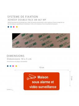 Plaque - Maison Sous Alarme Et Vidéosurveillance - Autocollante – Plaque De Maison PVC Adhésive 10 x 5 cm (Gris Mat)