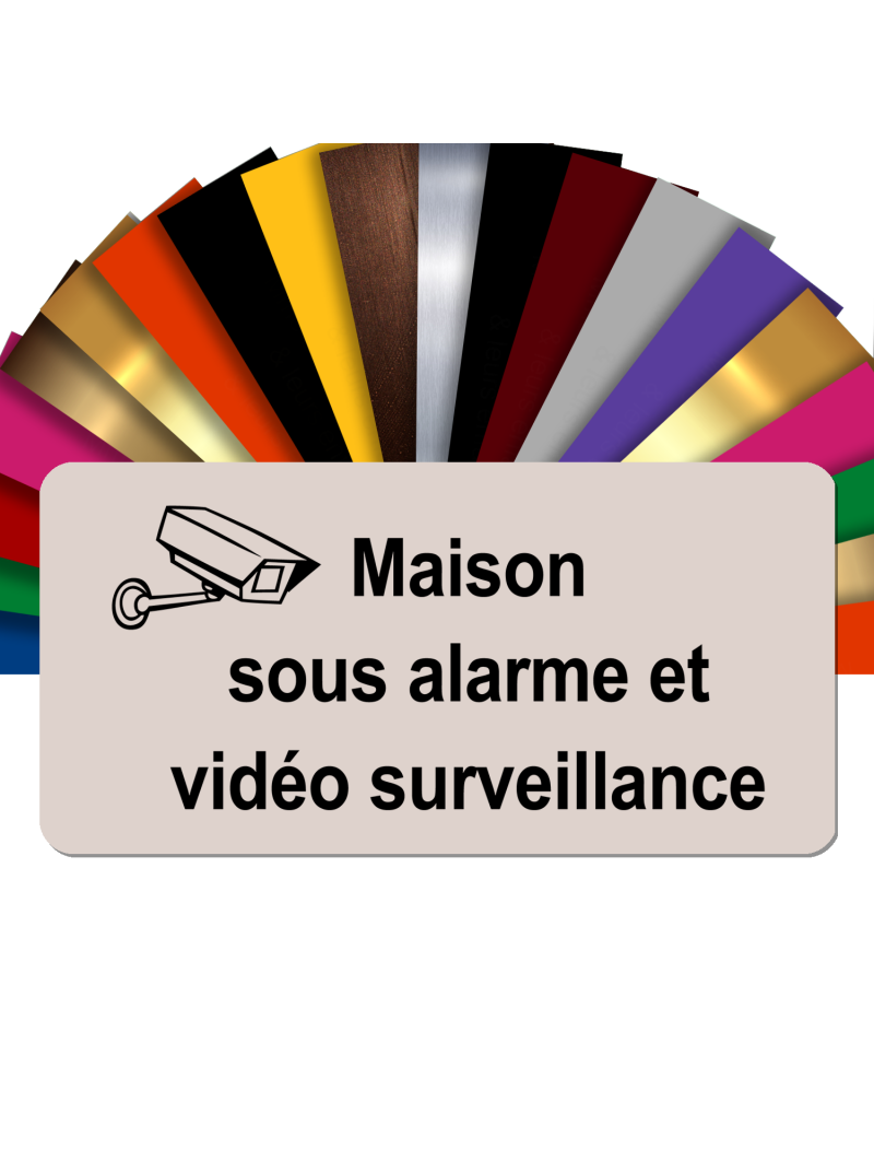 Plaque - Maison Sous Alarme Et Vidéosurveillance - Autocollante – Plaque De Maison PVC Adhésive 10 x 5 cm (Beige)