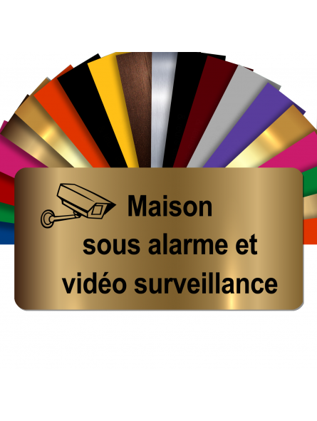 Plaque - Maison Sous Alarme Et Vidéosurveillance - Autocollante – Plaque De Maison PVC Adhésive 10 x 5 cm (Or Mat)