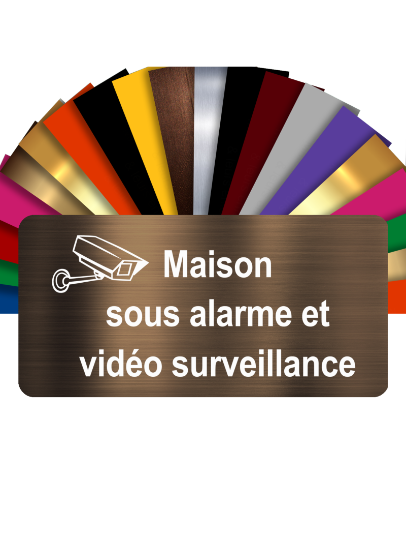 Plaque - Maison Sous Alarme Et Vidéosurveillance - Autocollante – Plaque De Maison PVC Adhésive 10 x 5 cm (Bronze écrit Blanc)