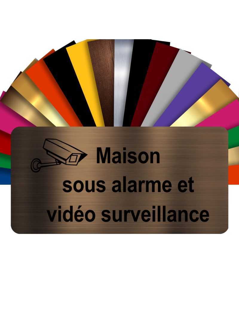 Plaque - Maison Sous Alarme Et Vidéosurveillance - Autocollante – Plaque De Maison PVC Adhésive 10 x 5 cm (Bronze écrit Noir)