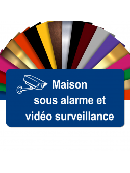 Plaque - Maison Sous Alarme Et Vidéosurveillance - Autocollante – Plaque De Maison PVC Adhésive 10 x 5 cm (Bleu)