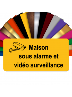 Plaque - Maison Sous Alarme Et Vidéosurveillance - Autocollante – Plaque De Maison PVC Adhésive 10 x 5 cm (Jaune)