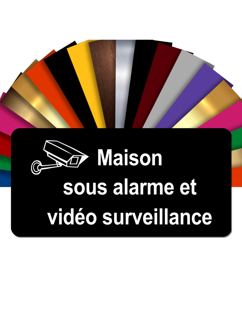 Plaque - Maison Sous Alarme Et Vidéosurveillance - Autocollante – Plaque De Maison PVC Adhésive 10 x 5 cm (Noir)