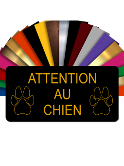 Plaque Attention Au Chien Autocollante – Plaque De Maison PVC Adhésive 10 x 5 cm (Noir écrit Or)