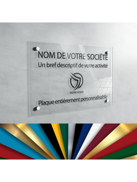 Plaque professionnelle en plexiglas transparent à personnaliser | 30 x 20 cm