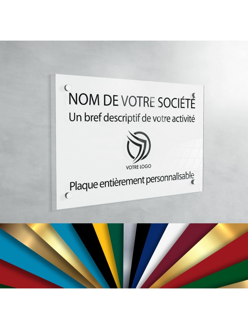 Plaque professionnelle en plexiglas fond Blanc à personnaliser | 30 x 20 cm