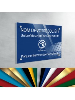 Plaque professionnelle en plexiglas fond Bleu Medium à personnaliser | 30 x 20 cm