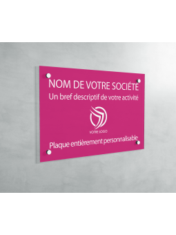 Plaque professionnelle en PVC rose à personnaliser | 20 x 15 cm