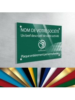 Plaque professionnelle en plexiglas fond Vert Medium à personnaliser | 30 x 20 cm