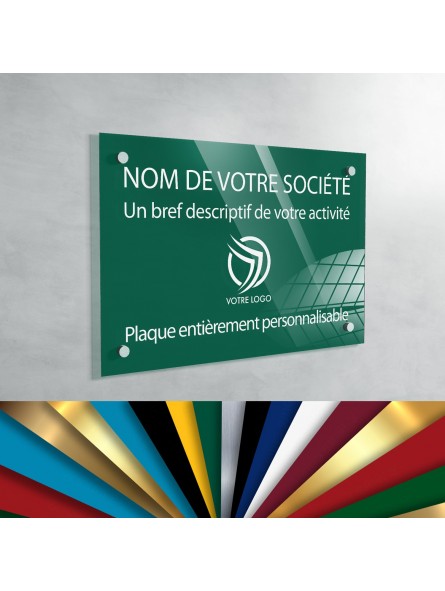 Plaque professionnelle en plexiglas fond Vert Medium à personnaliser | 30 x 20 cm