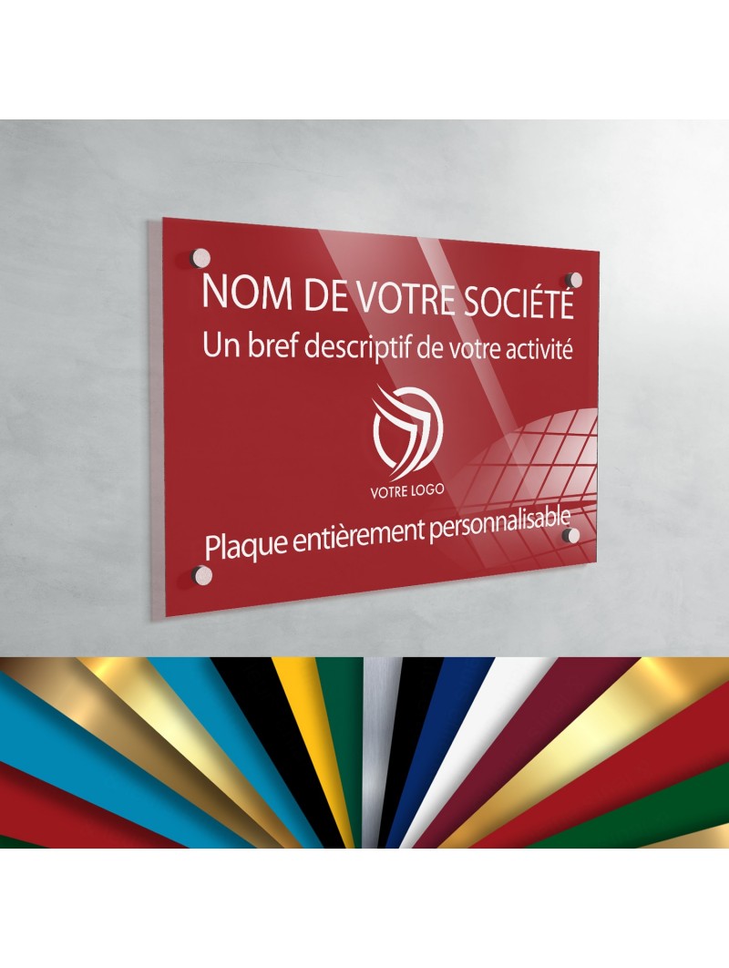 Plaque professionnelle en plexiglas fond Rouge à personnaliser | 30 x 20 cm