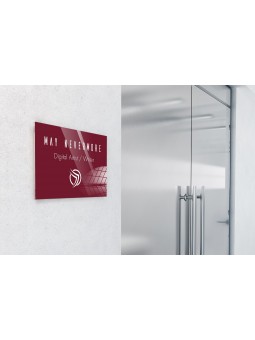 Plaque professionnelle en plexiglas fond Rouge à personnaliser | 30 x 20 cm