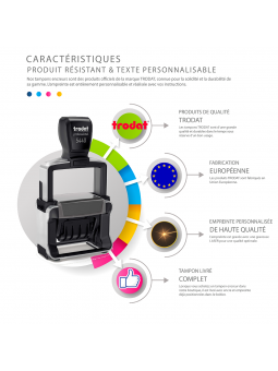 Tampon encreur dateur RECTANGLE 49 x 28 mm | 2 + 2 lignes | TRODAT METAL LINE 5440 | EMPREINTE OFFERTE